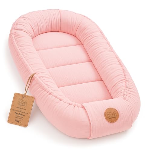 Muselina Nido bebé recién nacido 90x50 cm - capullo de colecho reductor cuna algodón cuco ideal para góndola moisés y viaje perfecto para niños y niñas Rosa empolvado