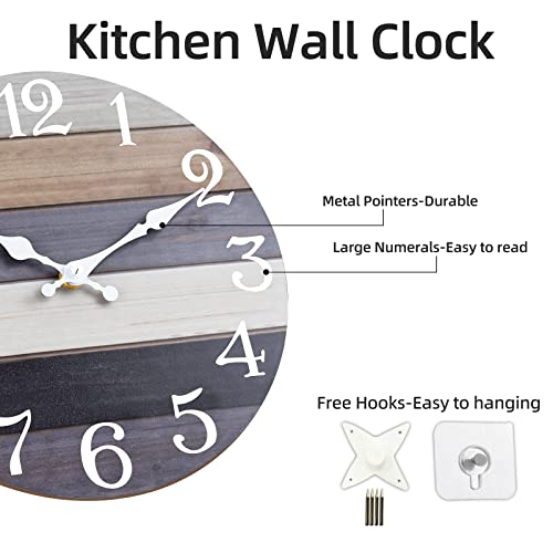 Image of KECYET Wall Clock - 10 Inch Country Retro Rustic Style Wall Clocks Battery Operated - Wooden Silent Non-Ticking Clock for Kitchen Bathroom Living Room Bedroom Office