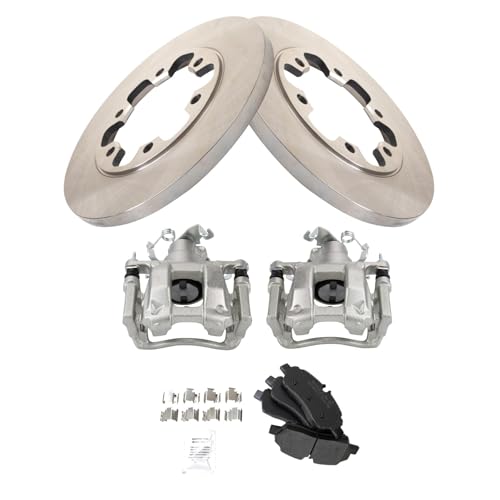Image of TRQ Rear Brake Pad and Rotor Set Semi Metallic Rotors Calipers Compatible with 2015-2019 Ford Transit-350 HD
