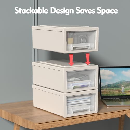 Afromy 6 Quart Stacking Chest Storage Schublade Box, Desktop Stacking Frontbox Unit, 3 Packs