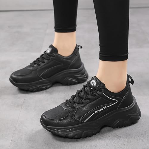 Chunky Sneakers for Women Fashion Platform Height - Increasing Leather Casual Dad Shoes Comfortable Wedge Walking Running Sport Sneakers (Khaki,10)4