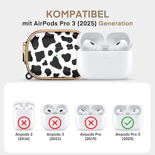 Image of Maxjoy for AirPods Pro 3rd Generation Case with Lock, Cute AirPods Pro 3 Case Lock Protective Hard AirPod Pro 3 Cover for Women Men with Keychain for Airpod Pro 3rd Gen Cover 2025, Cow Print