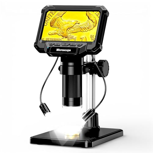 4.3' Coin Microscope for Error Coins (Detail View Only), 1000X Digital LCD Magnifier with Anti-Glare Side Lights, 1080P USB PC View (Win/Mac), Rechargeable Scope for Numismatic Grading