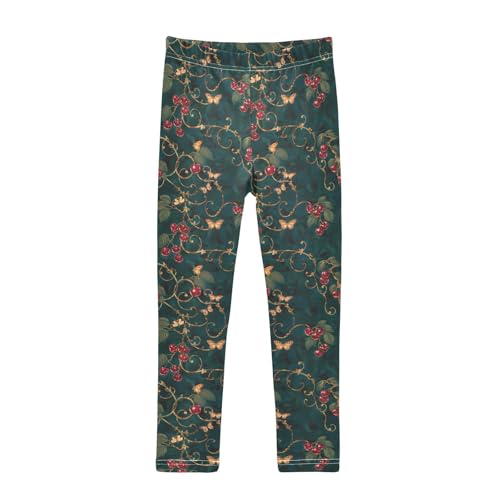 ALAZA Girls' Leggings Children's Yoga Pants Skinny Printed Dance Vine Red Berry Comfortable 4T
