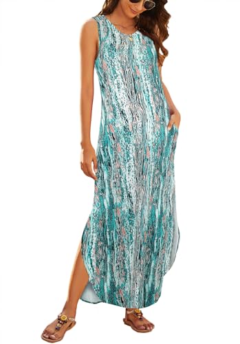 Image of Hount Women's Casual Summer Sleeveless Dress Loose Split Maxi Dresses with Pockets