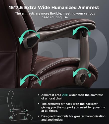 Image of Big and Tall Office Chair with Wide Area Armrest, Reclining Desk Chair with Adjustable Lumbar Support, PU Leather High Back Ergonomic Executive Computer Chair
