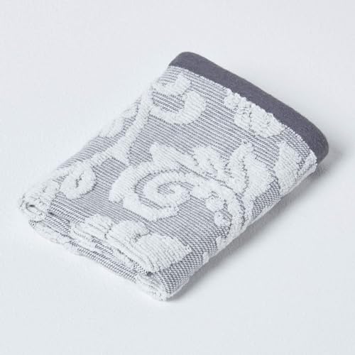 Homescapes Seiftuch 2er-Set, 30x30 cm grau mit Damast-Muster, Handtuch 600 g/m², 100% türkische Baumwolle… – Ansicht 2