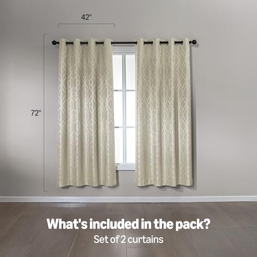 Amazon Basics Jacquard 2-Piece 100% Blackout Curtains, Living Room and Bedroom Drapes, Thermal Insulated Window Treatment, 42"x72", Beige by Amazon Basics - Image 5