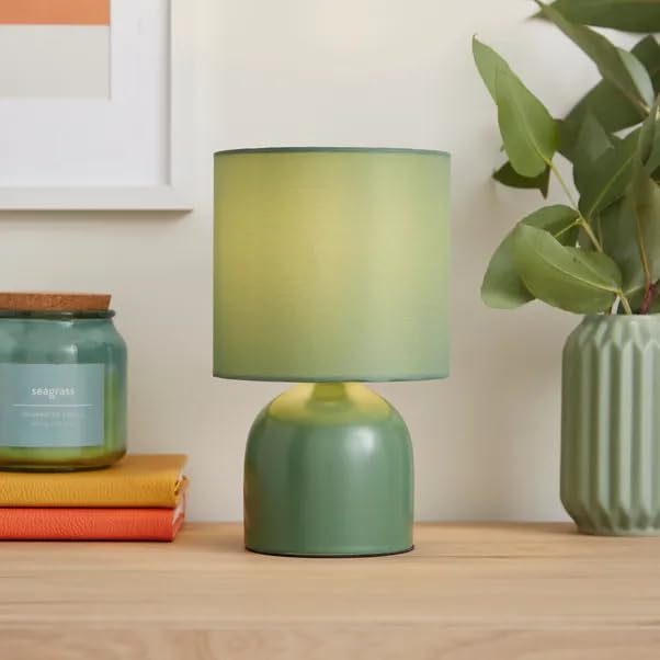 New Ceramic Table Lamp – Modern Compact Bedside Lamp with Fabric Shade – E14 SES Cap – 4W Max – Inline Switch – H24cm x Dia14cm – Sleek Contemporary Design M-02 (Yew)
