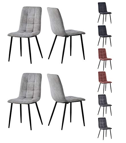 mcc direct Esszimmerstuhl im 4er Set aus Kunstvelourleder mit Metallbeinen Designerstuhl Küchenstuhl Henri (Hellgrau)