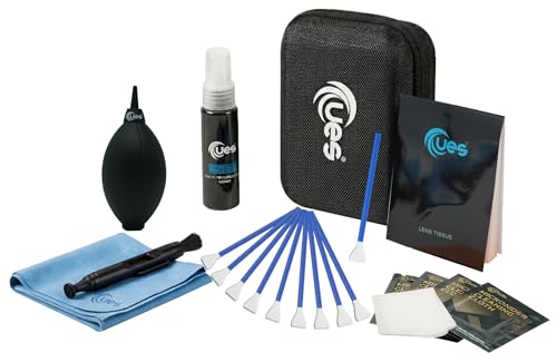 UES Kit de Limpieza de Lentes y Sensor de Cámara Digital: Hisopo de Limpieza de Sensor APS C, Limpiador lLquido, Soplador de Aire, Paño de mMcrofibra, Bolígrafo de Lentes, Papel de Lente