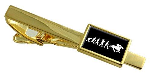 Select Gifts Evolution Ape in Mann Pferd Reiter Gold-ton Krawattenklammer Gravur Box