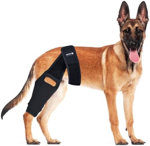 Dog Knee Brace, Dog Knee Brace for Torn ACL Hind Leg, Luxating Patella, Knee Cap Dislocation, Arthritis, Reduces Pain and Inflammation, with Side Stabilizers Dog Leg Braces (Black, XXL)