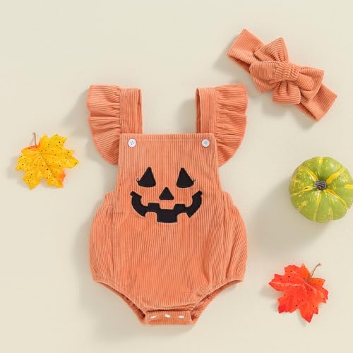 My First Halloween Baby Girl Outfit Newborn Pumpkin Face Print Bubble Romper Jumpsuit Overalls Pumpkin Clothes2