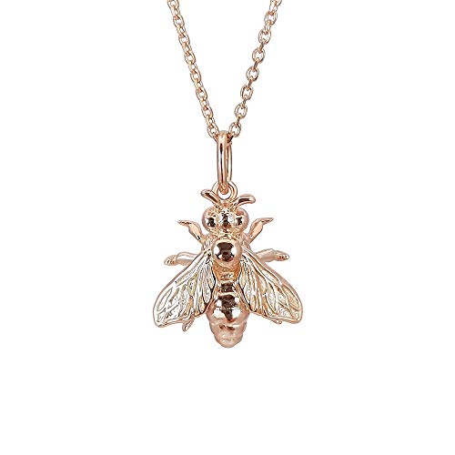 Image of Kiara Jewellery 925 Sterling Silver Rose Gold Plated Honey Bee Pendant Necklace on matching 18" Sterling Silver Trace Or Curb Chain.