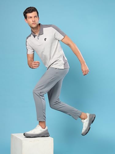 Image of TECHNOSPORT Men's Slim Fit Polyester Sporty Print Athleisure Polo T-Shirt with Half Sleeve, Moisture Wicking and Quick Dry