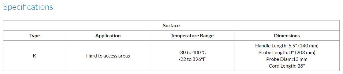 Sper Scientific Type K Surface Thermometer Probe 800070 – Accurate Temperature Sensor for Surface Measurements -30°C to 480°C (-22°F to 896°F) - 2 pc