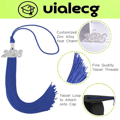 Image of Graduation Tassel 2026 for Grad Cap,Royal Blue Tassel with Silver Charm