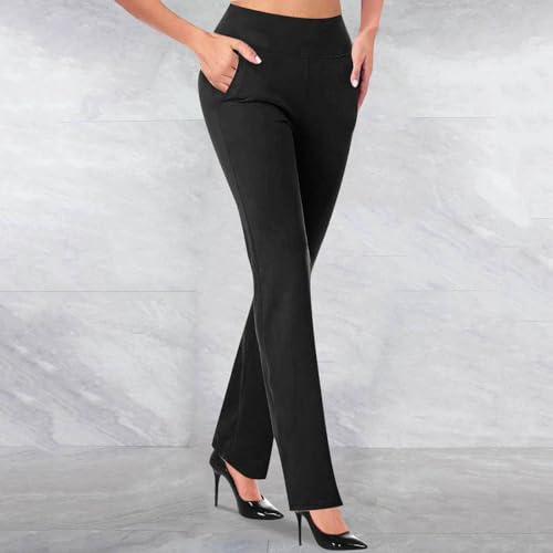 lcziwo Women\'s Bootcut Leggings Bootleg Yoga Pants Flare with 3 Pockets Tummy_Control High Waisted Casual Dress Pants Black - Thumbnail 2