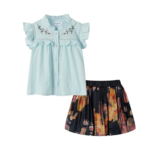 Mud Kingdom Toddler Girls Skirt Set Floral Ruffle Sleeveless Fashion Summer Holiday Blue 4T