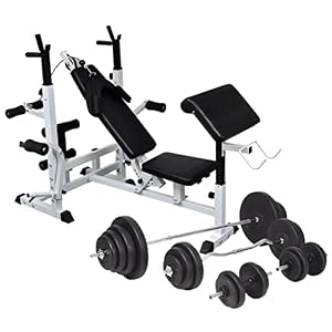 vidaXL Gewichtenbank met gewichtenrek en halterset 120 kg