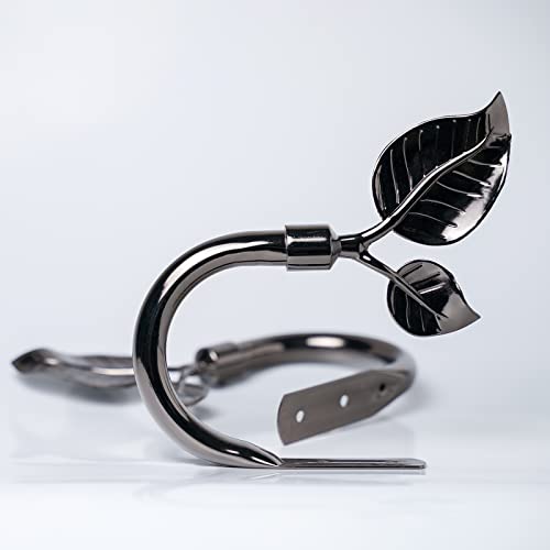Hikmlk Handmade Metal Curtain Holdbacks 2Pcs, Leaf Shaped Curtain Side Holders Pulll Backs, Antique Black Nickel Curtain Tieback Hooks For Drapes Drapery Window Home Decoration #TOP2