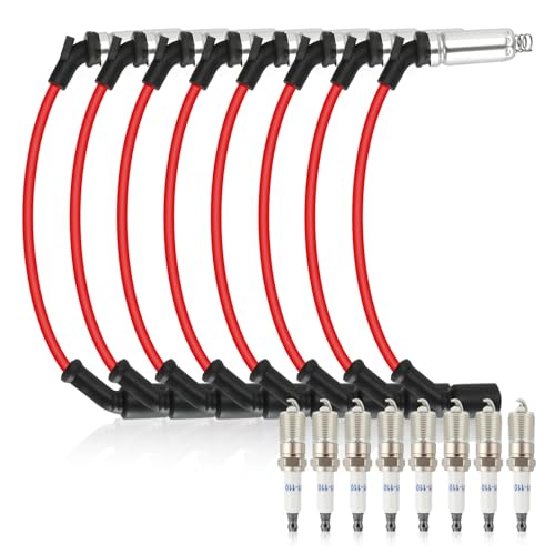 16PCS High Heat Spark Plug Ignition Wires Set for Chevrolet for Chevy for GMC Silverado Suburban Sierra Tahoe Yukon - V8 Engine M8-48322 41-110 Spark Plugs Wires Set (Spark Plugs + Wires)