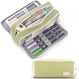CICIMELON 3 Compartment Pencil Case Bag Big Storage Pencil Pouch Pen Case for School Girls Boys, Green