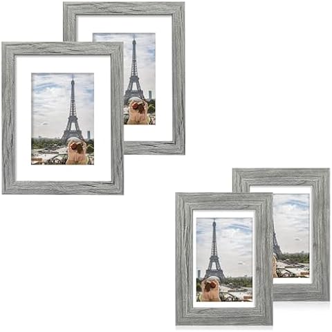 Hongkee 8x10 + 5x7 Picture Frame Set of 4,Grey Photo Frame of Rustic Style with 8x10 Picture frame and 5x7 picture frame Cover
