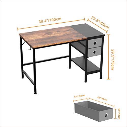 40 inch Office Desk with Two Non Woven Drawers, Computer Writing Desk Work Table for Bedroom, Home, Office, Kid Student Study Desk for Dorm Room by HOMIDEC - Image 6