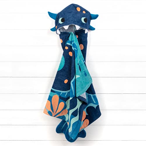 Image of Stephen Joseph, Kids Hooded Beach Towel for Girls & Boys (3-8 Years), Toddler Poncho Bath Towel with Hood, Soft Absorbent Cotton, Large 46 inchx 23.5 inch, Sea Monster