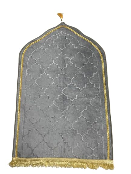 Janamaz Prayer Mat | Non-Slip, Lightweight, and Portable | Sajada Carpet for Men and Women | Plain Solid Prayer Mat Ramadan Eid Gift.- Gray Color-image-19