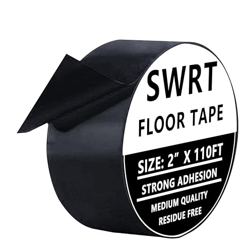 SWRT 2' x 110FT Black Floor Marking Tape and Dance Splicing Tape, Caution Gym Floor Tape Warning...