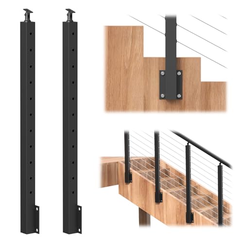 Image of BLIKA 2 Pack 36 inch Side Mount Stair Cable Railing Post for 25-35 Degrees Stair, Stainless Steel, Left Side Fascia Mount Stair Railing Post for Cable Railing Kit, Black Powder Coated Side Mount Post
