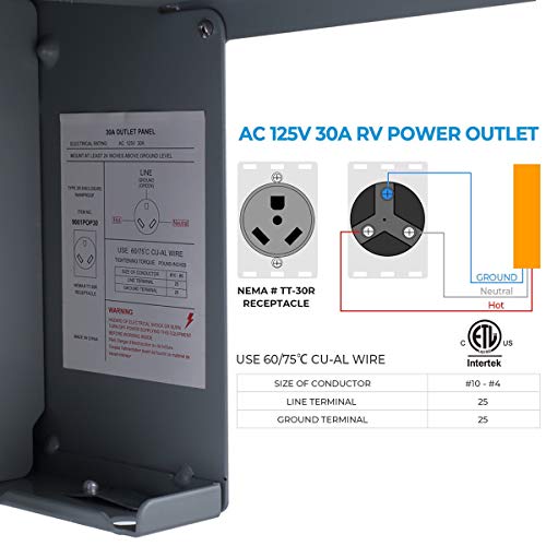 Miady 30 Amp 125 Volt Rv Power Outlet Box, Enclosed Lockable Weatherproof Outdoor Electrical Nema Tt-30R Receptacle Panel, For Rv Camper Travel Trailer Motorhome Electric Car Generator #TOP4