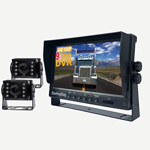 HD 1080P Vehicle Backup Camera with DVR Monitor System,2 x 8 LED IR Night Vision Reverse Rear View Camera + 9