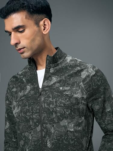 Image of TECHNOSPORT Men's Slim Fit All Over Print High Neck Jacket With TS-Flexi for Gym, Training, Winterwear