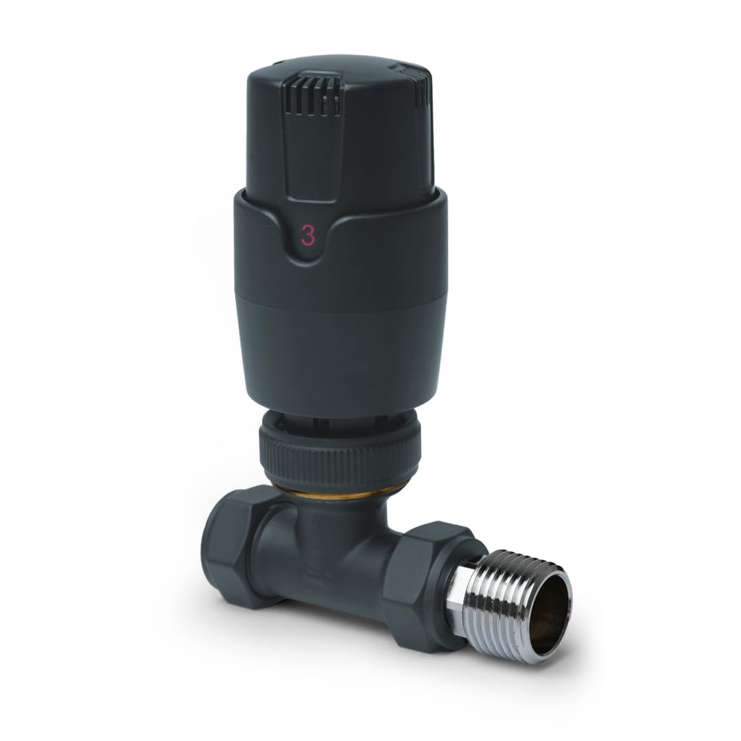 Anthracite Straight TRV Thermostatic Radiator Valves Modern Radiator Valves 15mm x 1/2" (Set of 2) for Heated Towel Rails & Central Heating Radiators Radiator Valve Set - Image 2