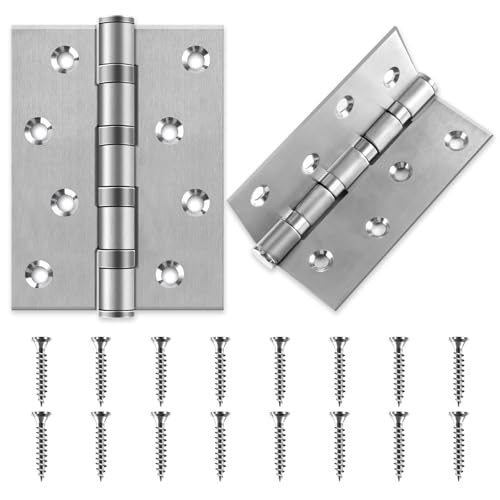 2 Pieces Charnière en Inox, 100 X 75 X 2,3mm Charniere Porte Lourde 4 pouces, avec 16 Vis 8X25mm en Acier Inoxydable, pour Porte, Fenêtres