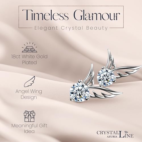 Crystalline-Azuria-Mujer-18ct-Chapado-en-Oro-Blanco-Alas-de-Angel-Blanco-Cristales-Pendientes-de-tuerca-para-Mujer-y-Nina