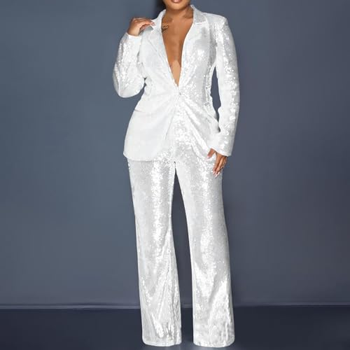 Sequins Blazer Sets for Women 2 Piece Set Slim Fit Long Sleeve Open Front Pant Suits Sparkly Disco Party Outfits2
