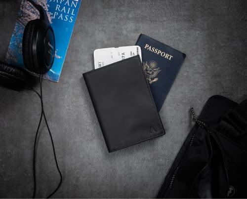 Allett Passport Wallet, Black | Leather, Thin Bifold, Minimalistic, Front Pocket, Rfid Blocking | Holds 2-10 Cards & Passport | For Men & Women #TOP5