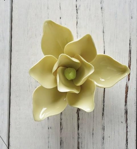 3D Ceramic Flower Wall Art Handmade Porcelain Flower Decoration for Home Office Decor (Yellow,Magnolia Flower, 3.94")