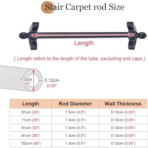 40" Long Stair Carpet Rods, Decorative Black Brass Stair Rods for Carpet Runners, 13pcs Rug Fixer for Wooden Staircase, Durable & Stylish Home Decor