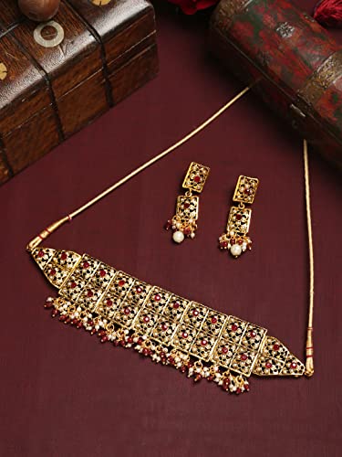Traditional Choker Necklace Set with Earrings (YBNK_50343)