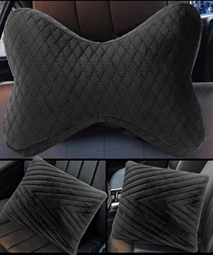 Image of Auto Hub Memory Foam Backrest Support Cushion and Headrest Neck Rest for Car, Office (Pack of 4, Black)