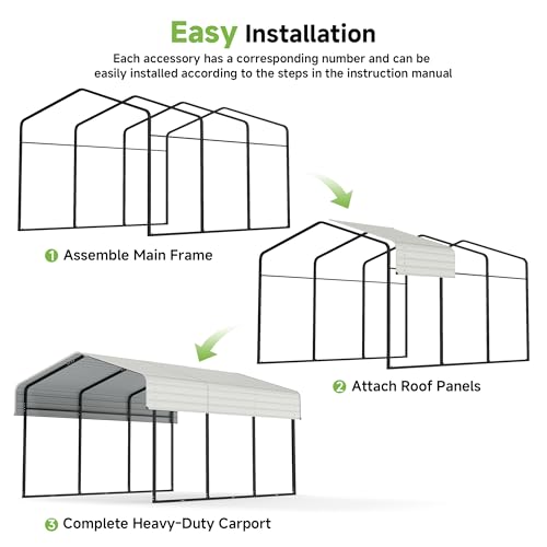 Image of Real Relax 10x15FT Heavy Duty Carport, Metal Car Port Multi-Use Outdoor Storage Cars, Boats, Trucks, Galvanized Metal Roof, Cream White