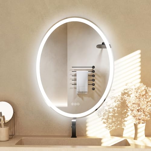WOSEKBATHAL LED Bathroom Mirror, 40X24 Inches Oval LED Mirror for Bathroom, Vanity Mirror with Lights with Anti-Fog & 3 Colors, Wall-Mounted Dimmable Bathroom Mirror with Backlit