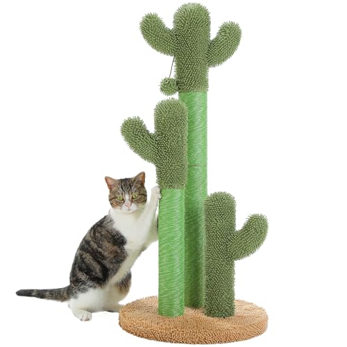 PAWZ Road Cat Scratching Post Cactus Cat Scratcher Featuring with 3 Scratching Poles and Interactive Dangling Ball - 35 Inches