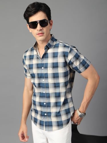 Image of Majestic Man Men's Slim Fit Premium Pure Cotton Plaid Check Half Sleeve Casual Shirt